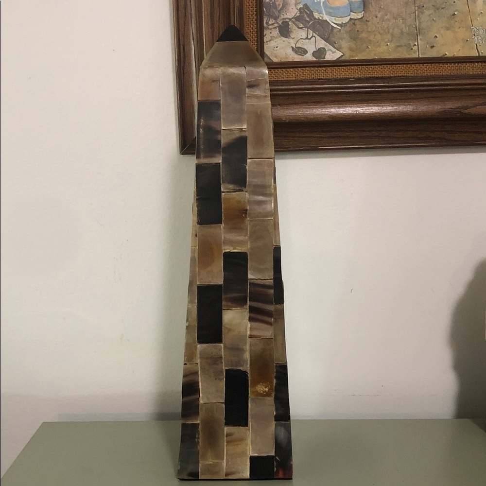 Tiled Stone Obelisk Accent Sculpture - Neutral Tones